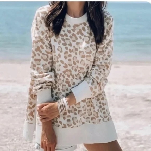 aerie Tops - Aerie Pink & Tan Leopard Print Sweatshirt